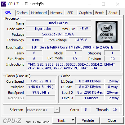 screenshot of CPU-Z validation for Dump [zcdq5s] - Submitted by  WIN-7NTOJO55RJI  - 2021-08-20 16:33:52