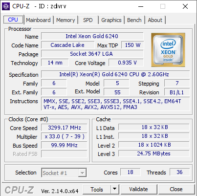 screenshot of CPU-Z validation for Dump [zdivrv] - Submitted by  Anonymous  - 2025-03-09 14:33:17