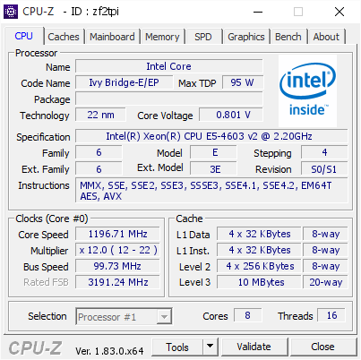 screenshot of CPU-Z validation for Dump [zf2tpi] - Submitted by  Anonymous  - 2018-02-03 22:26:42
