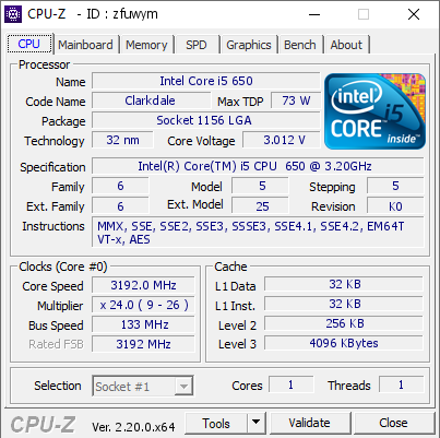 screenshot of CPU-Z validation for Dump [zfuwym] - Submitted by  Anonymous  - 2026-09-10 21:14:41
