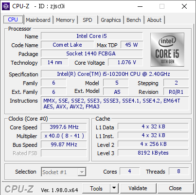 screenshot of CPU-Z validation for Dump [zjsc0i] - Submitted by  DESKTOP-8KH3I4V  - 2021-12-12 06:38:50