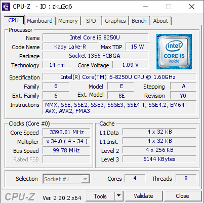 screenshot of CPU-Z validation for Dump [zku2q6] - Submitted by  Anonymous  - 2026-08-10 19:58:41