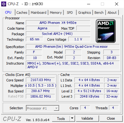 screenshot of CPU-Z validation for Dump [zn9i30] - Submitted by  Anonymous  - 2020-10-06 13:42:01