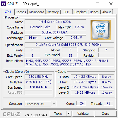 screenshot of CPU-Z validation for Dump [zpwljj] - Submitted by  Anonymous  - 2019-10-20 12:12:10