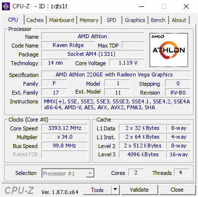 screenshot of CPU-Z validation for Dump [zqts1t] - Submitted by  188_IYH  - 2019-01-22 17:58:16