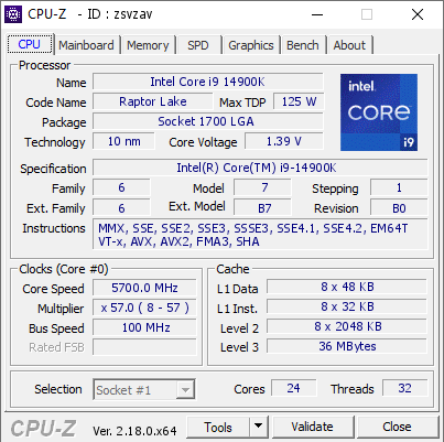 screenshot of CPU-Z validation for Dump [zsvzav] - Submitted by  Anonymous  - 2026-04-27 19:09:52