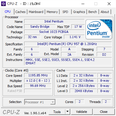screenshot of CPU-Z validation for Dump [ztu3ml] - Submitted by  Anonymous  - 2020-02-21 12:45:32