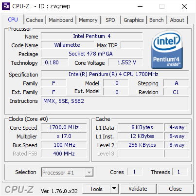 Intel Pentium 4 1700 Mhz Cpu Z Validator