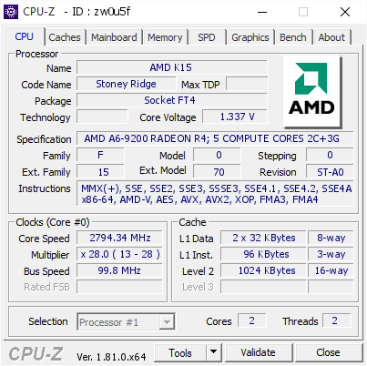 screenshot of CPU-Z validation for Dump [zw0u5f] - Submitted by  КОНСТАНТИН-ПК  - 2017-10-30 20:18:20