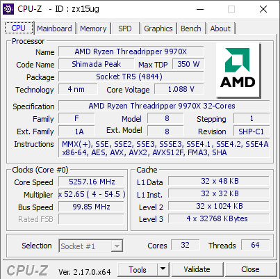 screenshot of CPU-Z validation for Dump [zx15ug] - Submitted by  JARVIS  - 2025-12-23 01:08:02