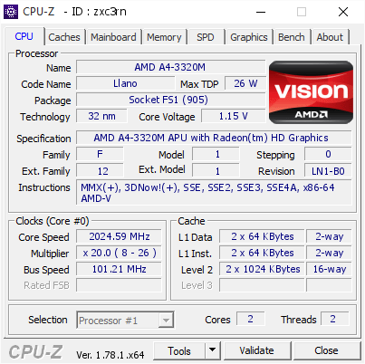 screenshot of CPU-Z validation for Dump [zxc3rn] - Submitted by  Anonymous  - 2016-11-26 11:29:11
