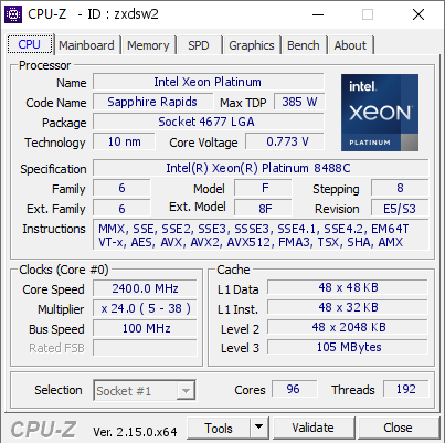 screenshot of CPU-Z validation for Dump [zxdsw2] - Submitted by  EC2AMAZ-FU6M5R9  - 2025-04-08 11:01:00