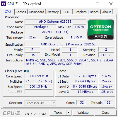 screenshot of CPU-Z validation for Dump [zy4cwt] - Submitted by  SERVER2016-PC  - 2016-07-28 14:32:20