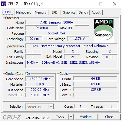 screenshot of CPU-Z validation for Dump [011pj4] - Submitted by  PILU  - 2023-05-08 01:27:05