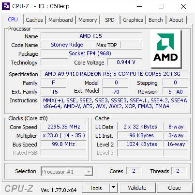 screenshot of CPU-Z validation for Dump [060ecp] - Submitted by  Anonymous  - 2016-10-02 14:20:37