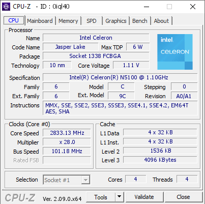 Intel Celeron @ 2833.13 MHz - CPU-Z VALIDATOR