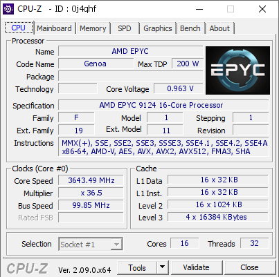 screenshot of CPU-Z validation for Dump [0j4qhf] - Submitted by  Anonymous  - 2024-02-25 15:44:29