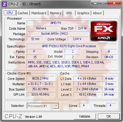 screenshot of CPU-Z validation for Dump [0lnwr8] - Submitted by  Alatar  - 2014-06-05 10:06:44