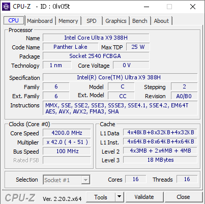 screenshot of CPU-Z validation for Dump [0lv05t] - Submitted by  Anonymous  - 2026-08-10 21:11:06