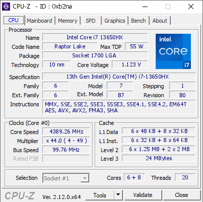 screenshot of CPU-Z validation for Dump [0xb2na] - Submitted by  LAPTOP-5J11JAP9  - 2024-11-21 15:10:46