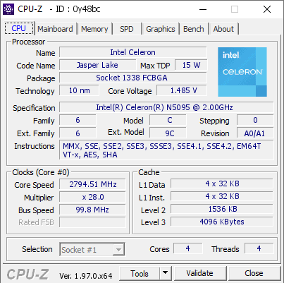 screenshot of CPU-Z validation for Dump [0y48bc] - Submitted by  5095-CDVVHKF29D  - 2022-01-02 12:24:32