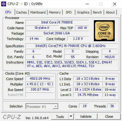 screenshot of CPU-Z validation for Dump [0y9t8v] - Submitted by  Anonymous  - 2021-05-05 23:29:14