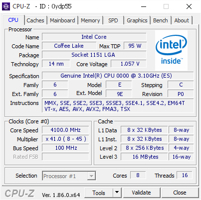 screenshot of CPU-Z validation for Dump [0ydp55] - Submitted by  DESKTOP-2TPJIBA  - 2019-07-20 17:58:50