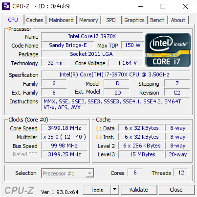 Intel Core i7 3970X @ 3499.18 MHz - CPU-Z VALIDATOR