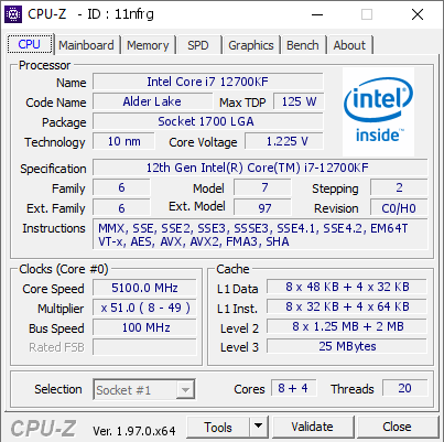 screenshot of CPU-Z validation for Dump [11nfrg] - Submitted by  PANCER  - 2021-11-29 11:09:13