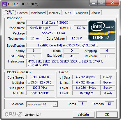 Intel Core I7 3960x 3308 68 Mhz Cpu Z Validator