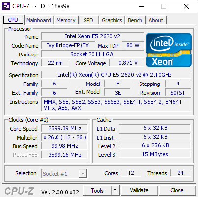 screenshot of CPU-Z validation for Dump [18vs9v] - Submitted by  mr paco  - 2022-03-03 11:26:25