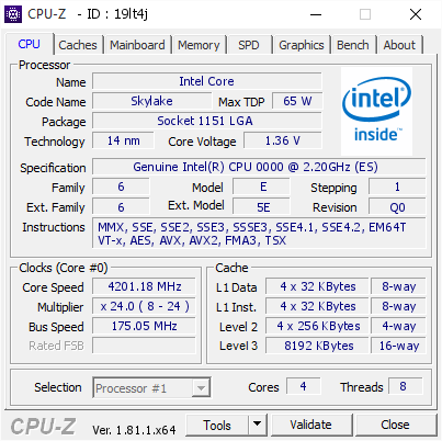 screenshot of CPU-Z validation for Dump [19lt4j] - Submitted by  JOSH-PC  - 2017-12-21 14:21:34