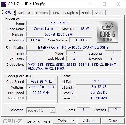 screenshot of CPU-Z validation for Dump [19pg6y] - Submitted by  Anonymous  - 2026-09-17 09:18:44