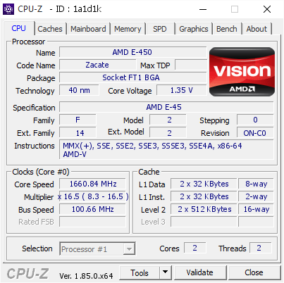 screenshot of CPU-Z validation for Dump [1a1d1k] - Submitted by  DESKTOP-HBCE6SG  - 2018-08-03 15:11:26