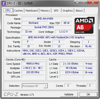 screenshot of CPU-Z validation for Dump [1c5lv8] - Submitted by  RPC-PC  - 2015-02-03 21:02:14