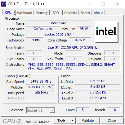 screenshot of CPU-Z validation for Dump [1j11uu] - Submitted by  Anonymous  - 2025-02-05 07:43:10