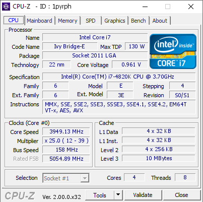 screenshot of CPU-Z validation for Dump [1pyrph] - Submitted by  Allzombie2032  - 2022-07-08 23:46:30