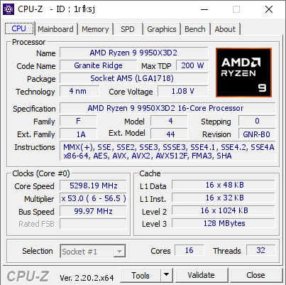 screenshot of CPU-Z validation for Dump [1rfksj] - Submitted by  QZY9950  - 2026-08-16 13:44:34