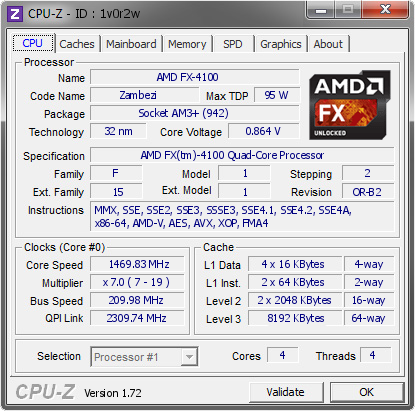 AMD FX 4100 1469.83 MHz CPU Z VALIDATOR