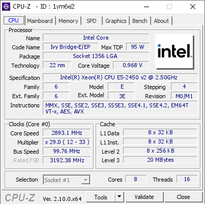 Intel Core @ 2893.1 MHz - CPU-Z VALIDATOR