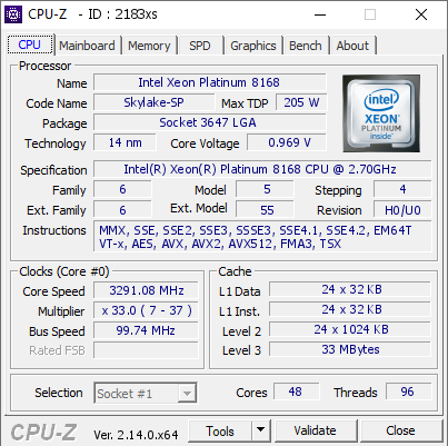 screenshot of CPU-Z validation for Dump [2183xs] - Submitted by  WIN-5PNGJE27R81  - 2025-03-20 05:58:54