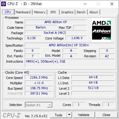 screenshot of CPU-Z validation for Dump [26k6az] - Submitted by  Archer57  - 2025-05-03 23:17:38