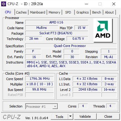 AMD K16 @ 1796.36 MHz - CPU-Z VALIDATOR