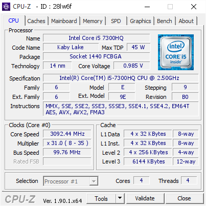 screenshot of CPU-Z validation for Dump [28lw6f] - Submitted by  DESKTOP-JUERGEN  - 2020-02-09 23:59:09
