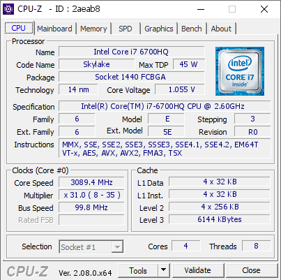 screenshot of CPU-Z validation for Dump [2aeab8] - Submitted by  DESKTOP-1MCF1IA  - 2023-12-24 20:43:32