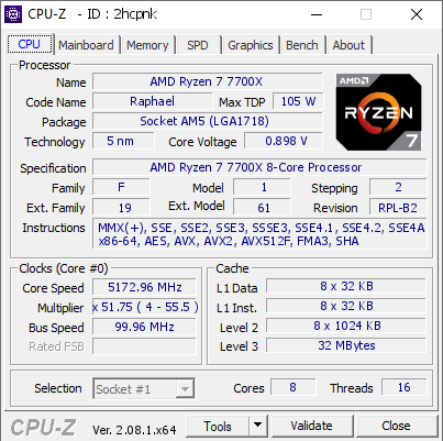 screenshot of CPU-Z validation for Dump [2hcpnk] - Submitted by  BENNIESPC  - 2024-04-27 14:44:36