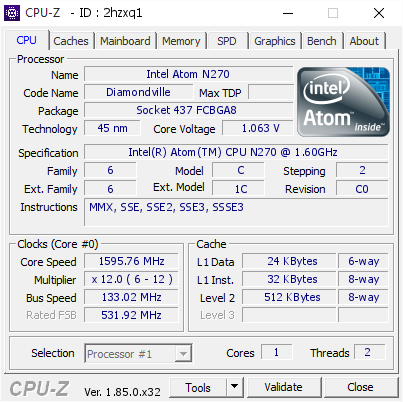 Intel Atom N270 1595 76 Mhz Cpu Z Validator