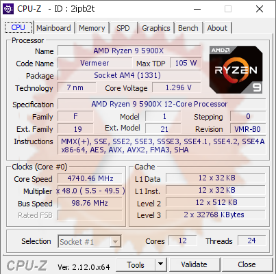 screenshot of CPU-Z validation for Dump [2ipb2t] - Submitted by  DESKTOP-ER7B932  - 2025-01-08 19:15:51