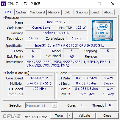 screenshot of CPU-Z validation for Dump [2lft05] - Submitted by  DESKTOP-SL5ERV6  - 2020-07-24 17:14:30