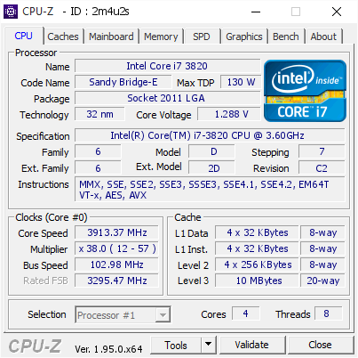 Intel Core I7 3820 3913 37 Mhz Cpu Z Validator